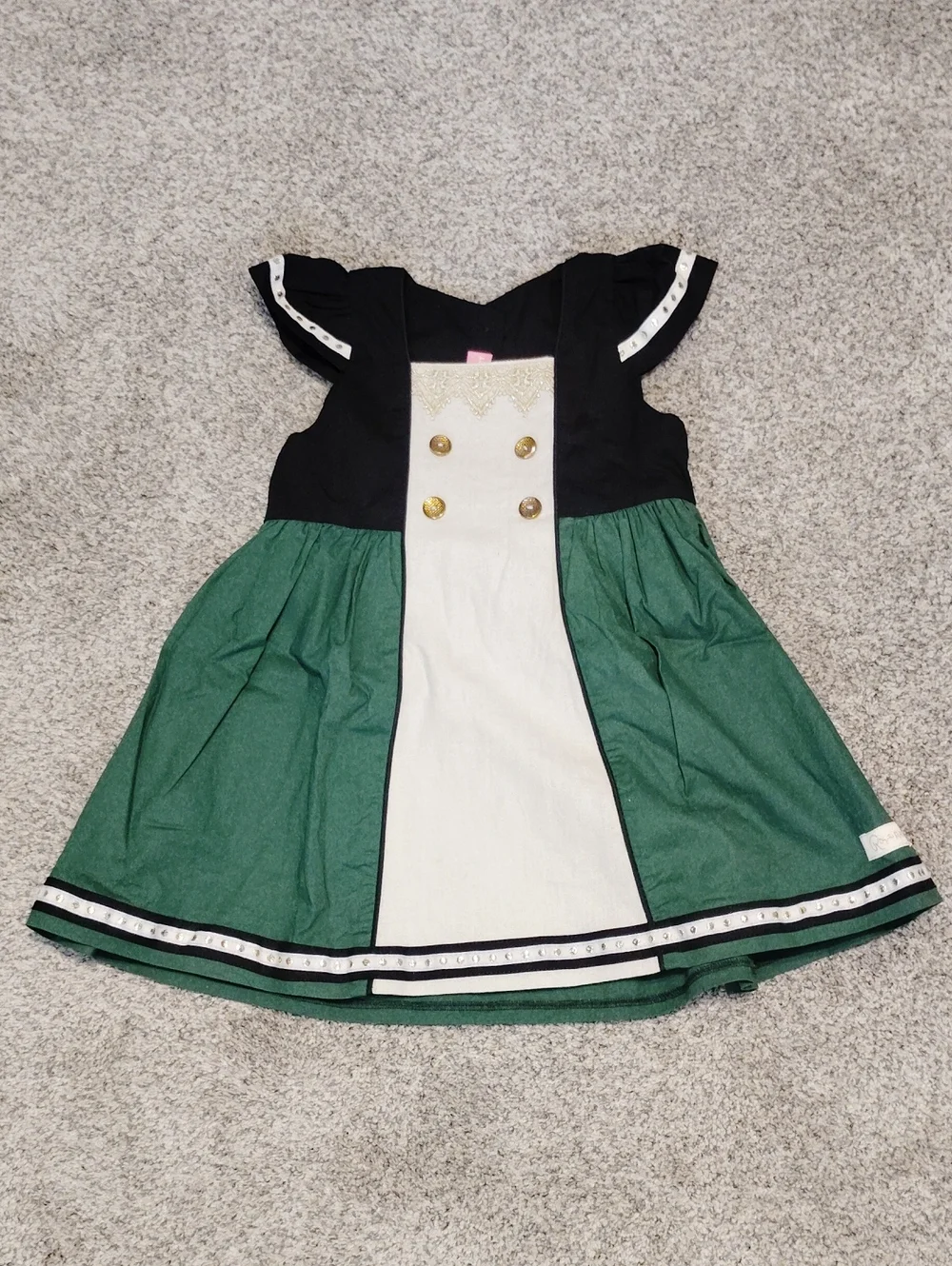 Rosa Flamenco Formal Green, Black & Cream Panel Dress for Girls